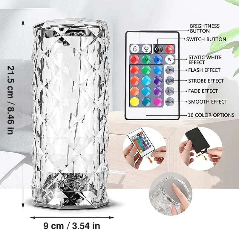 Rose Diamond Table Lamp 16 COLORS with Remote Control - Free Delivery