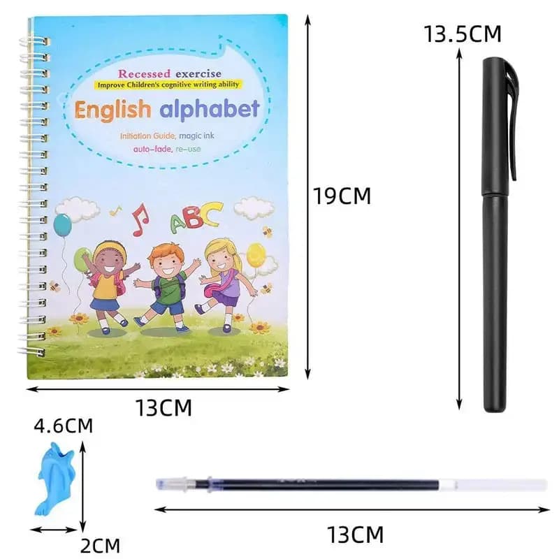 (Set Of 4) Sank Magic Book + Magic Pen Practice Copybook For Montessori Kids Handwriting Calligraphy