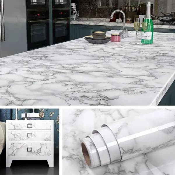 Self Adhesive Black & White Marble Sheet for Kitchen | Anti Oil & Heat Resistant