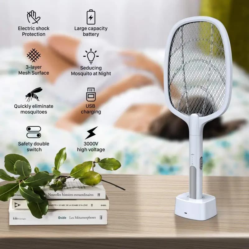 Rechargeable Electric Mosquito Killer Racket 2 In 1 LED Flash Light
